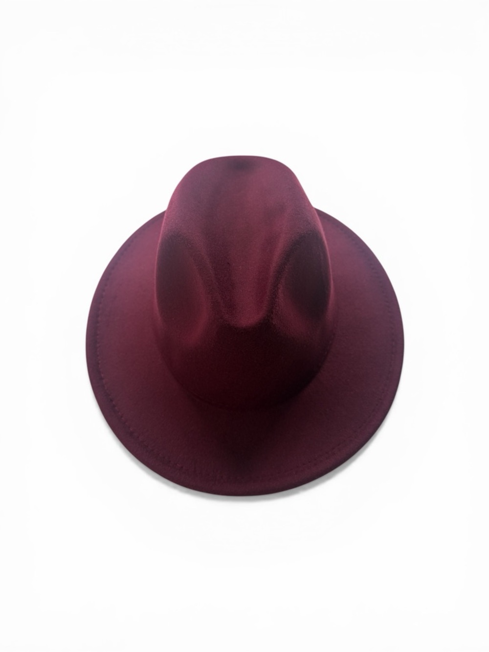 Burgundy Felt Fedora Wide-Brimmed Mountain Hat, Big Brim Hat, Panama Jazz - Picture 5 of 7